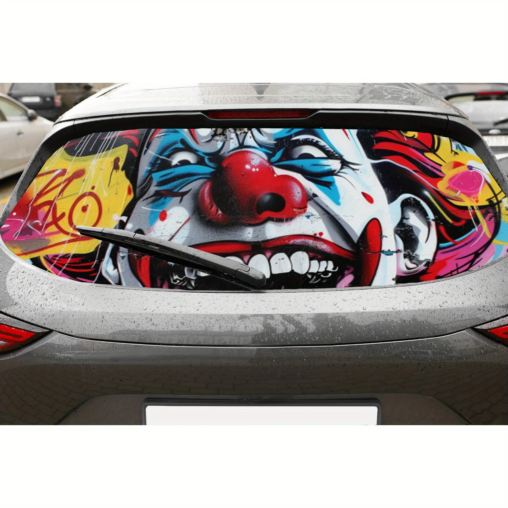 

Street Hip Hop Clown Graffiti PVC Perforated Car Vinyl Wraps, Privacy Enhancing Design for Rear Window, Car Rear Windshield Stic
