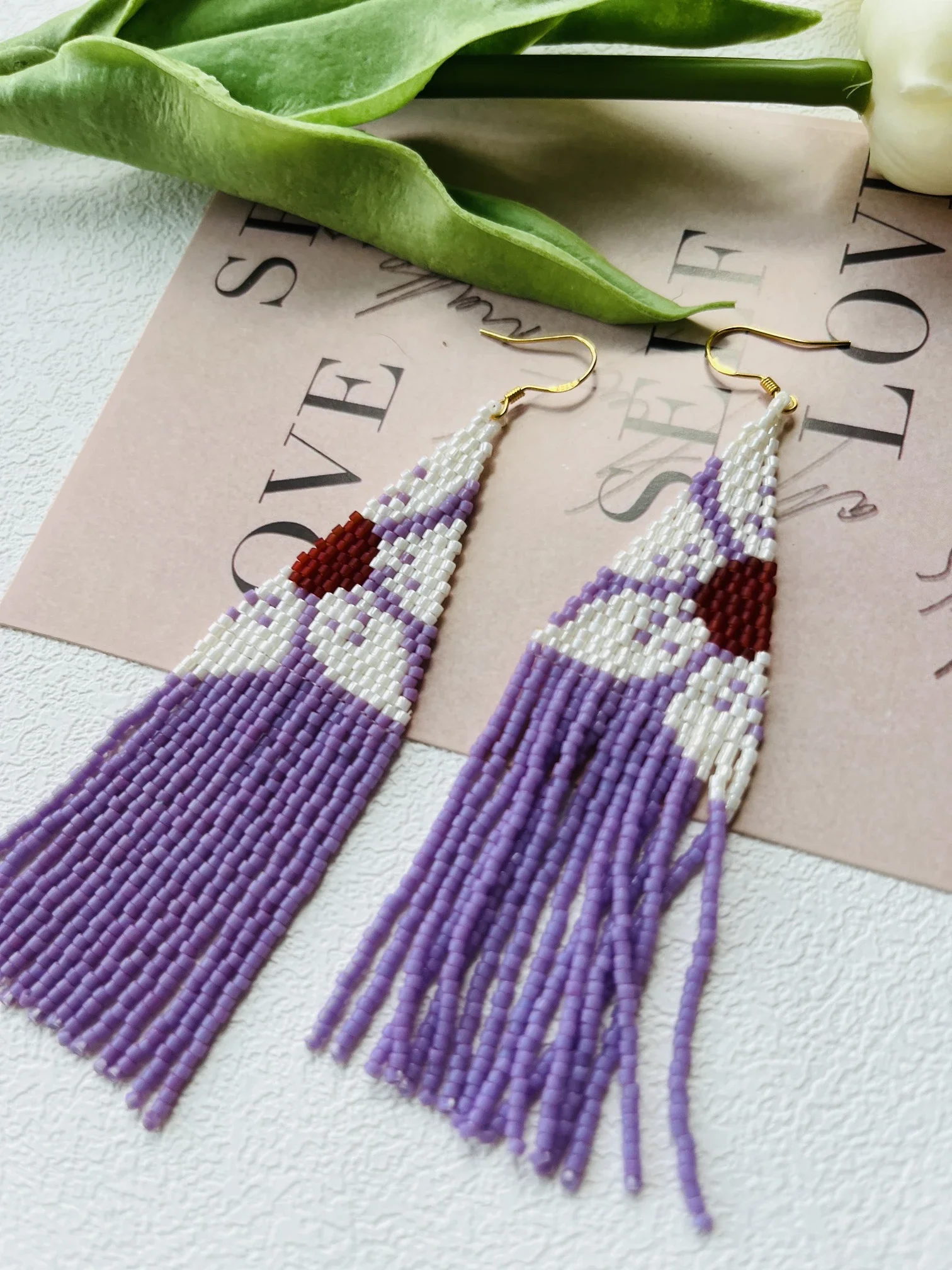 Rice bead earrings Tassel Sunflower Design Symmetry Originality Hand knitting Bohemia Alloy Fashion Simple Beaded earrings