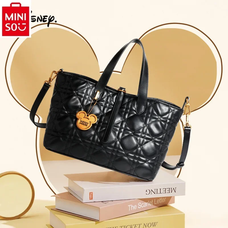 MINISO Disney Fashion Luxury Women's Mickey Pendant High Quality Large Capacity Storage Handheld Crossbody Bag