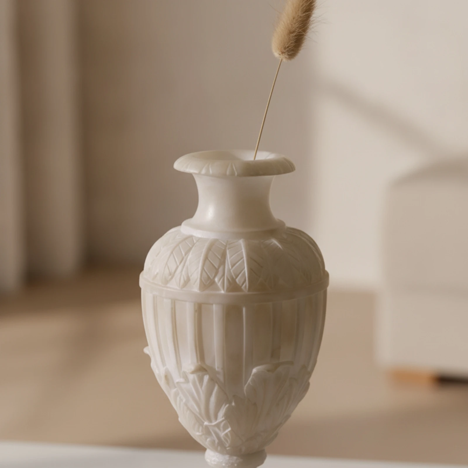 Vase with Pedestal Base Carved Ribbed Vase Flower Holder Flared Elegant for Decorators, Tabletop, Living Room