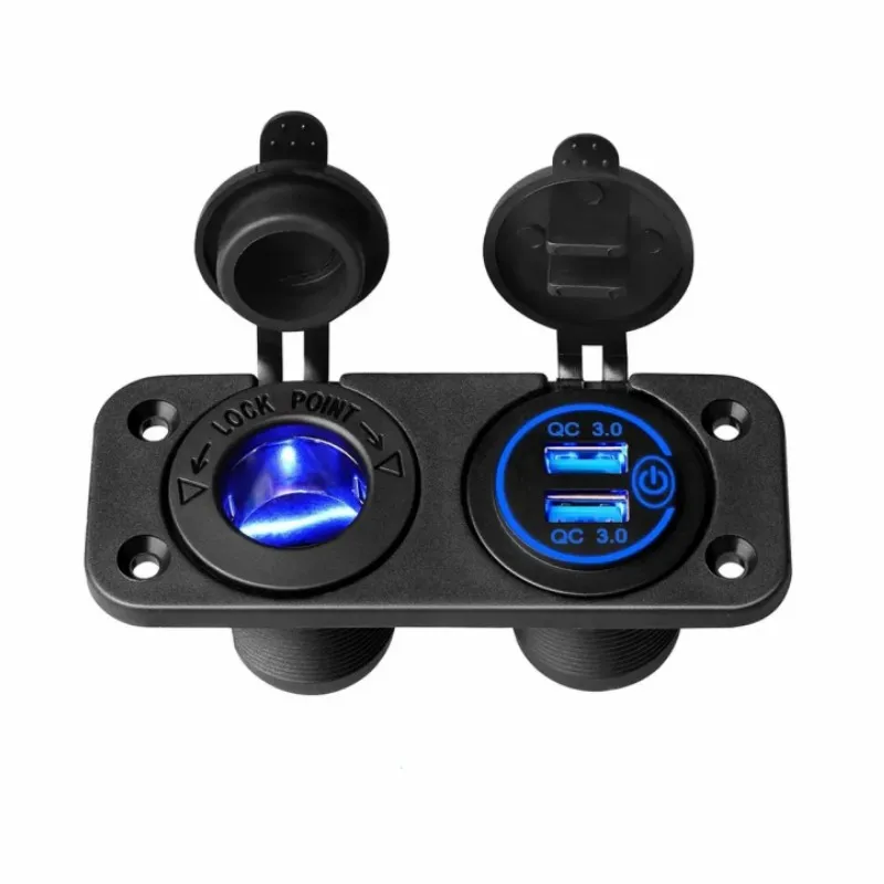 Adaptador de enchufe para encendedor de cigarrillos de coche 2 en 1 con puertos USB duales QC 3,0 y interruptor táctil de 12V y 24V