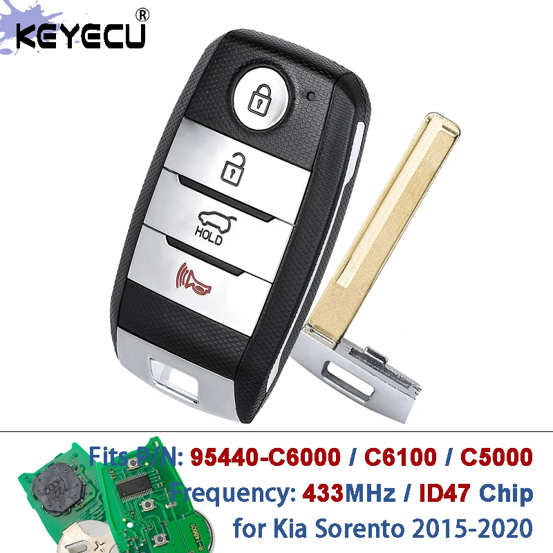 

KEYECU 95440-C6000 95440-C6100 95440-C5000 433.92МГц ID47 Смарт-ключ-брелок Keyless-Go для Kia Sorento 2015 2016 2017-2020