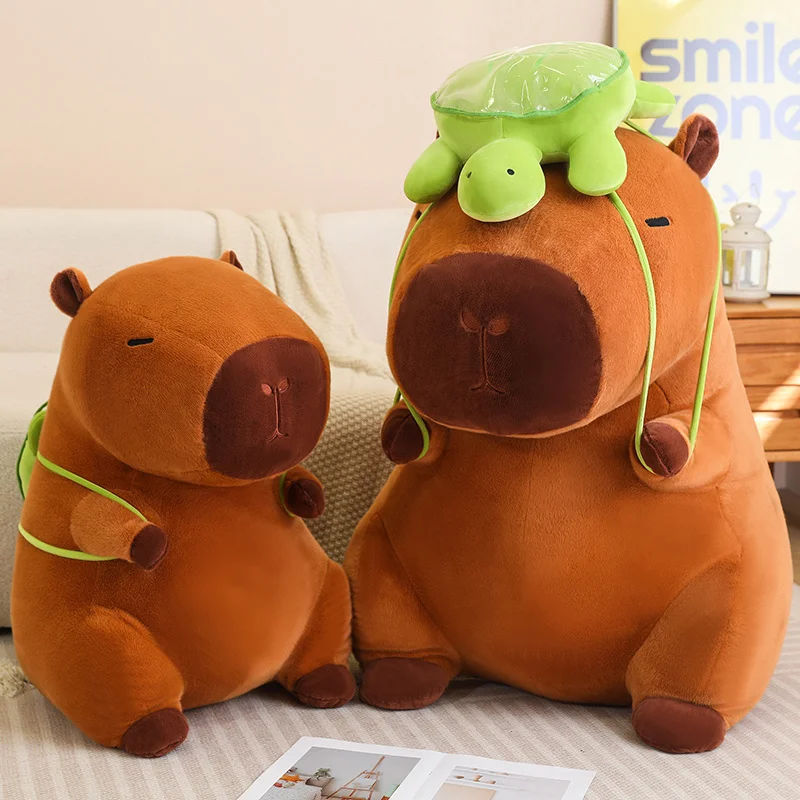 23~43cm Brown Fatty Capybara Doll Plush Toy Green Turtle Backpack Dressed Cartoon Sitting Animal Plushie Peluche Gift