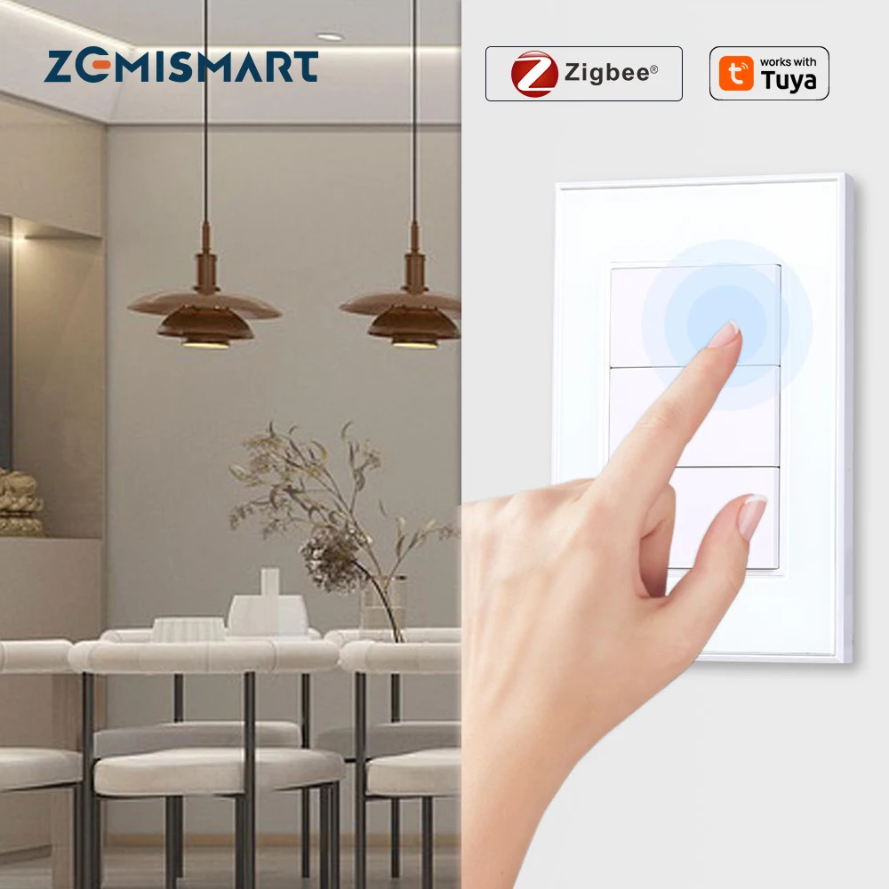 

Zemismart Tuya Zigbee Smart Switch 1/2/3 Gang Настенный светильник Push Switch Alexa Google Home Голосовое управление Homekit через концентратор M1/M6
