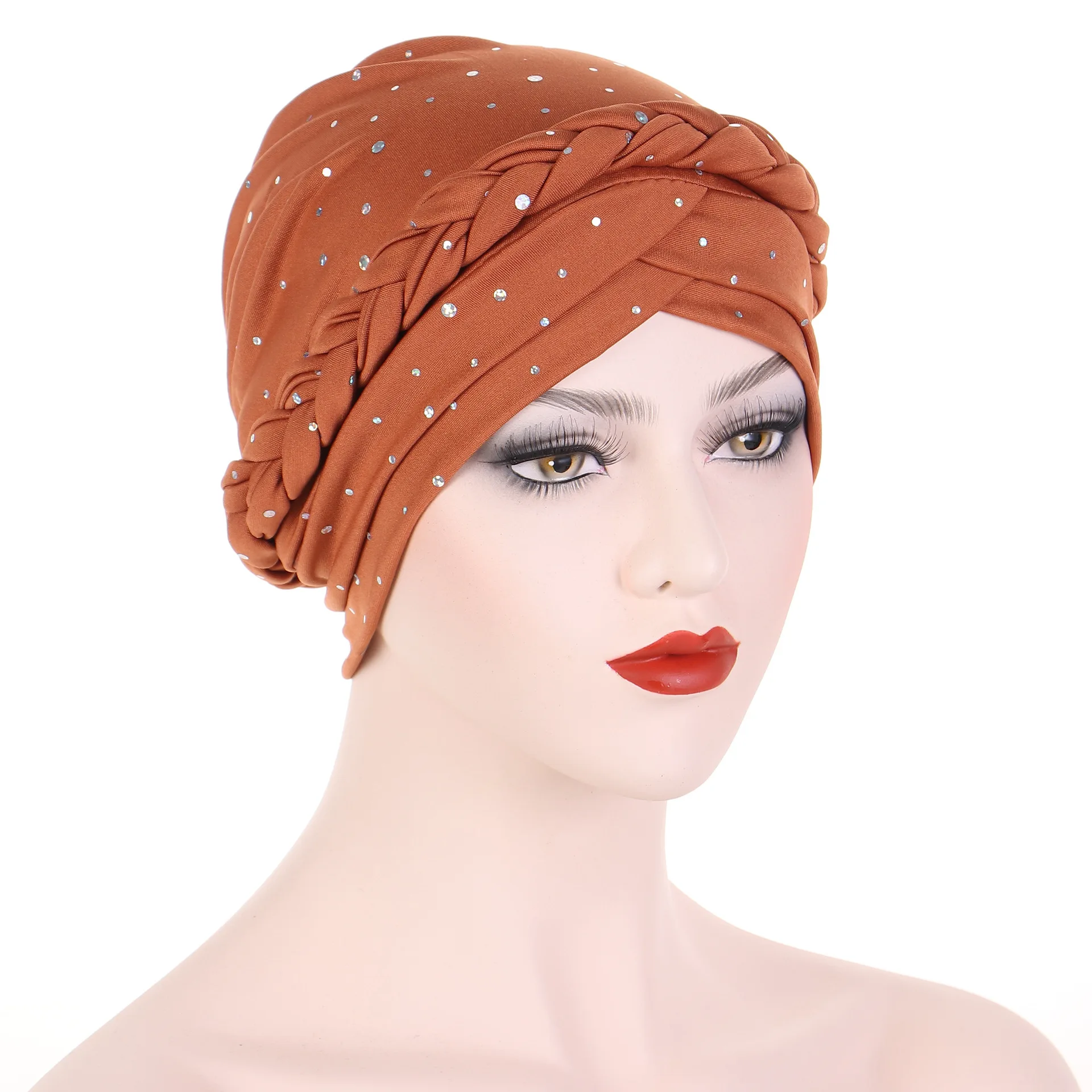 Mulheres Braid Turbante Cruz Bandana Hijab Chapéu Muçulmano Hijabs Cabeça Islâmica Envoltório Perda de cabelo Chemo Cap Lantejoula Turbante Femme