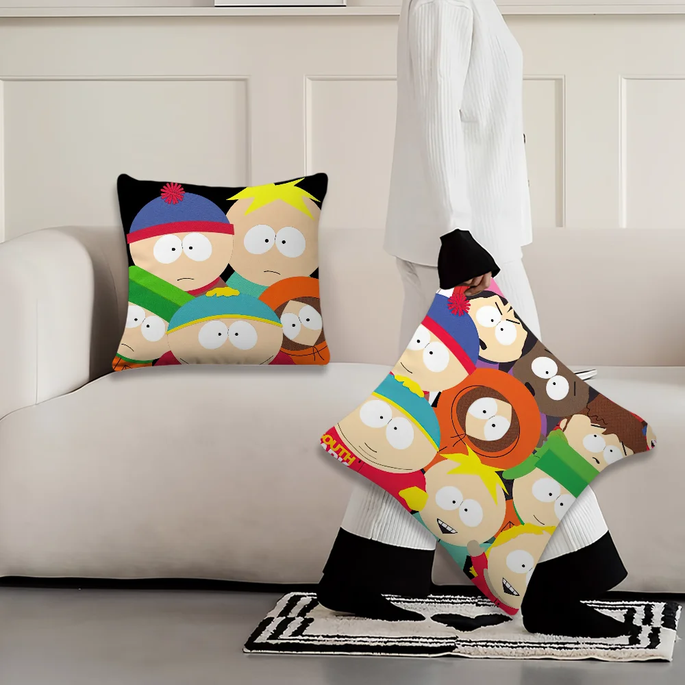 Cartoon S-South P-Park Pillow Case Living Room Accent Couch Back Support Square Lounge Restful Nap Companion ﻿