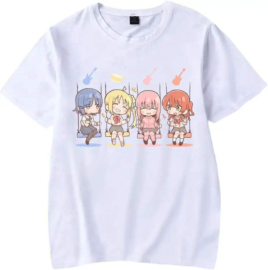 

Anime Bocchi The Rock Short Sleeve Comfy Soft Short Sleeve T-Shirt Crewneck Guitar Print Tees