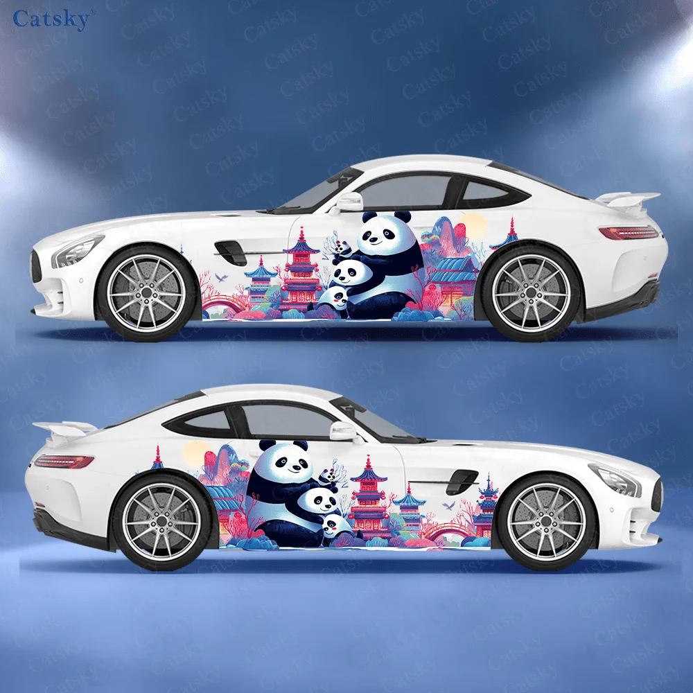 

Colored Tower Three Pandas Car Side Sticker Decor,PVC Waterproof Scratch Resistant Decal,Car Protection,Auto Accessories Gift