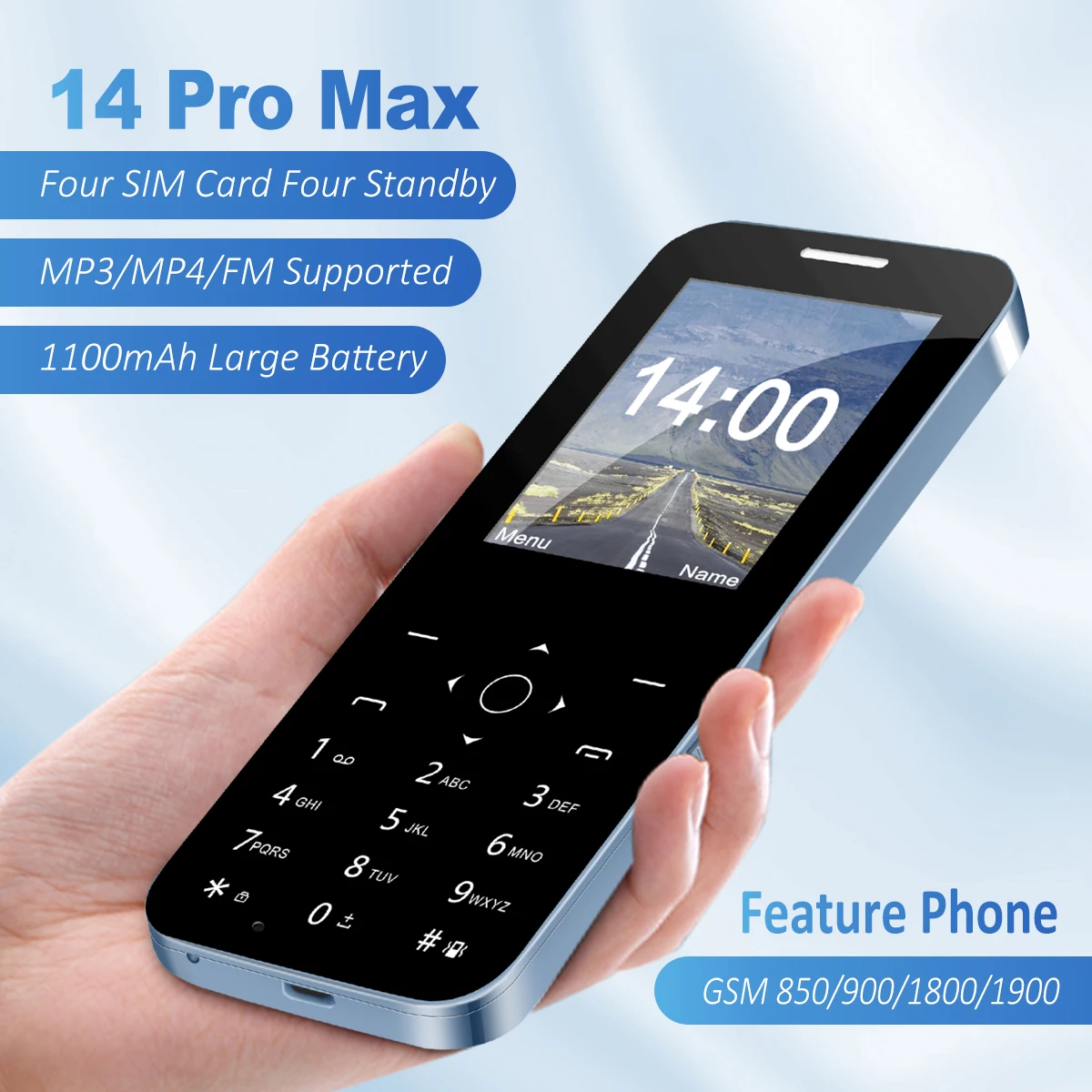 MKTEL M14 ميزة الهاتف أربعة بطاقة Sim الاستعداد 2.4 "شاشة 1100mAh بطارية MP3 MP4 راديو FM كبار الهاتف