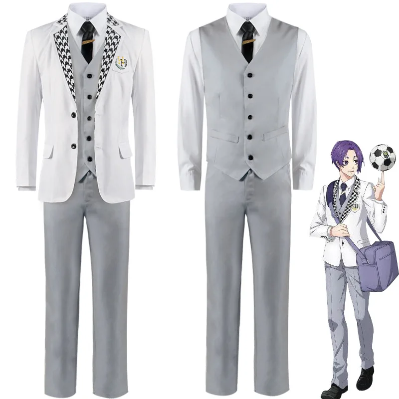 Anime Mikage Reo Costume Cosplay Blue Lock Uniformi Scuola Uomo Giacca Gilet Cravatta Camicia Pantaloni NATALE Vestito da festa Set completo di vestiti