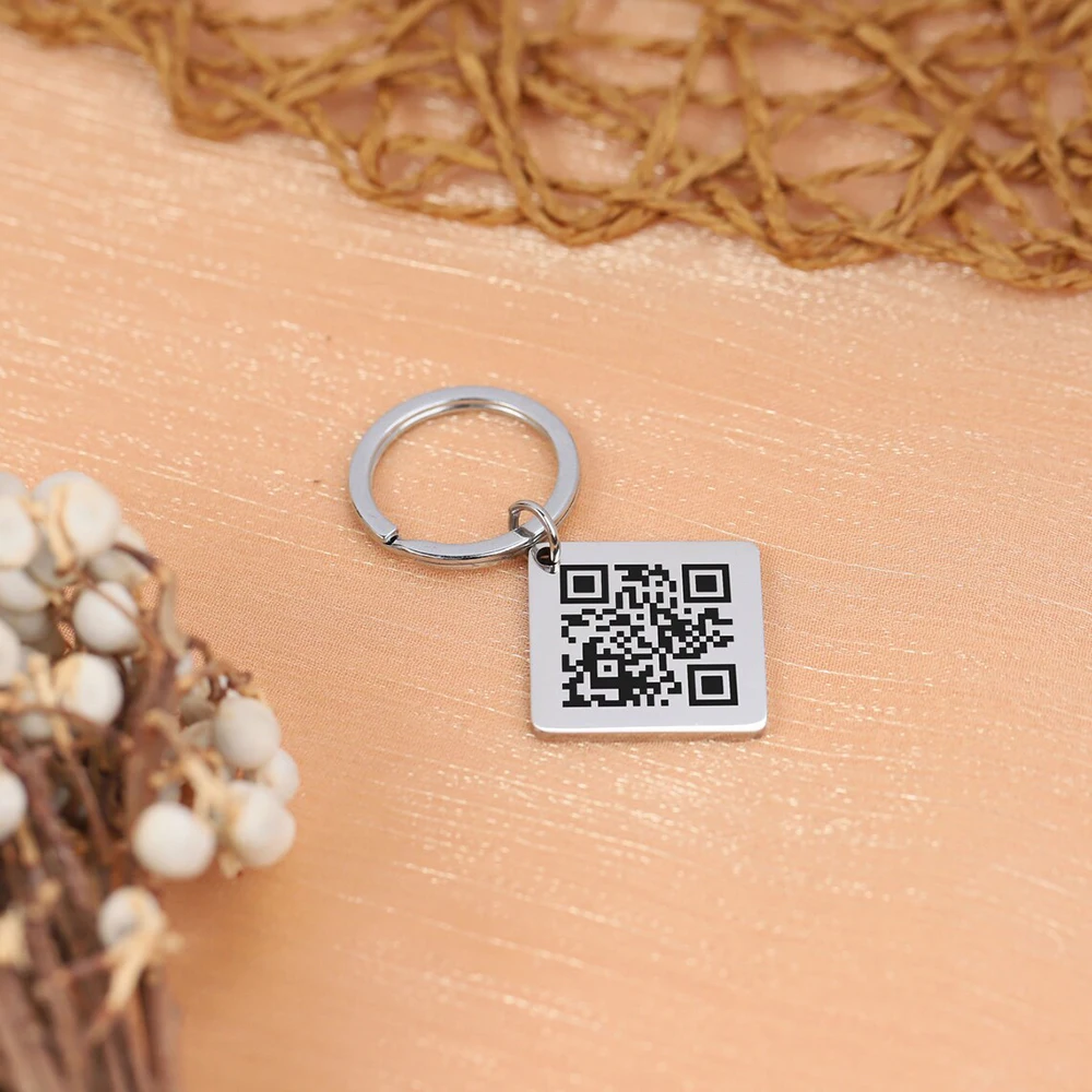 26 MM QR Code Keychain Metal Personalised Engraved Keychain Custom Keychain Couples Gift Scan QR code Friendship Keychain