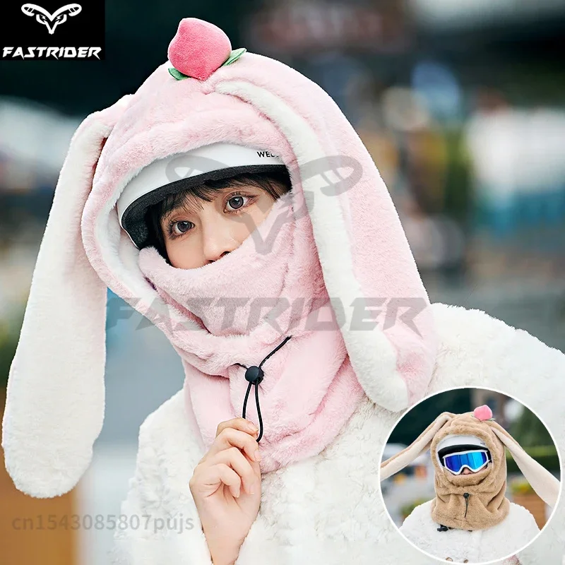 Cartoon Rabbit Ear Ski Helmet Cover Comfortable Soft Cycling Skiing Helmet Hat Cold-proof Lovely Winter Warm Plush Cap for Women