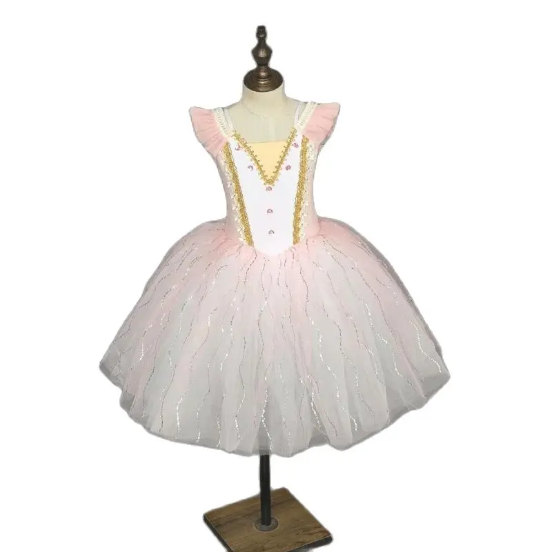 Vestito lungo da tutù per balletto per bambini Body da ginnastica Vestito da balletto romantico Costume da ballo per ballerina da principessa per ragazze