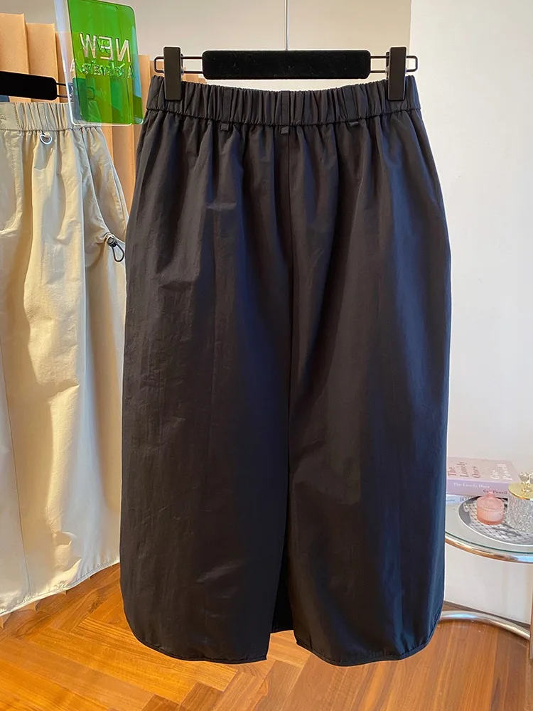 

Женская юбка трапециевидной формы для спецодежды, лето 2025, новые свободные повседневные универсальные юбки средней длины в стиле ретро, чистый цвет