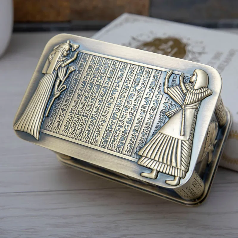 Vintage Egyptian Pharaoh metal embossed jewelry box Egyptian Gift Storage box Pet cat dog urn coffin box Human mementos