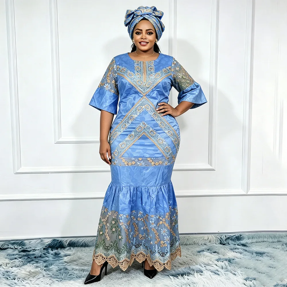 African Dresses for Woman Party 2026 Plus Size Luxury Bazin Embroidery Robe Elegant Outfits Muslim Wedding Evening Gown - view 3