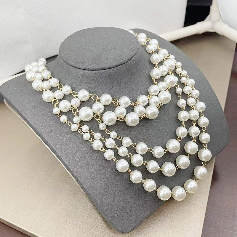 fnaf 2 Rupee Items Cute Girls 5 Layers Length Pearl Necklace Women Jewelry Crocs Charms Hoop Necklace 50cm Good Quality