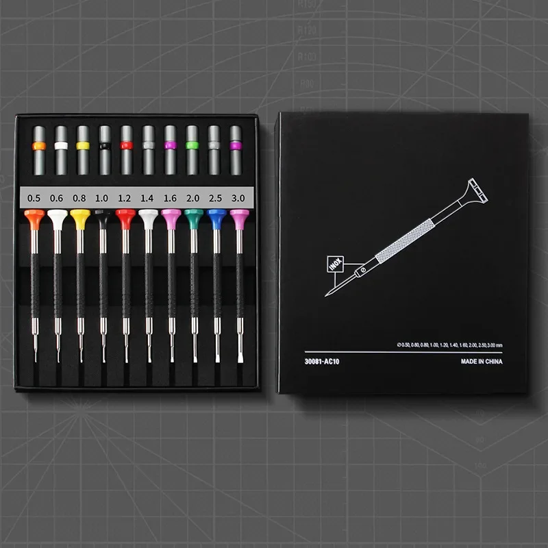 

New Precision Watch Screwdriver Set 10pcs 0.5-3.0mm Phillips One-Piece Hand Screwdrivers for Watches Eyeglasses Watchmaker Tools