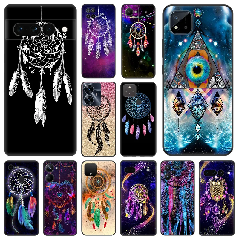 Matte Phone Case for Pixel 8 8a 7 7a 6 6a Moto Edge 20 30 40 Pro OneFusion G200 Starry sky Dreamcatcher Soft Black Cover