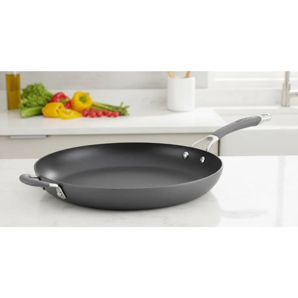 

14-Inch Nonstick Frying Pan - Hard Anodized Aluminum, Even Heating, Dishwasher Safe for Easy Cooking