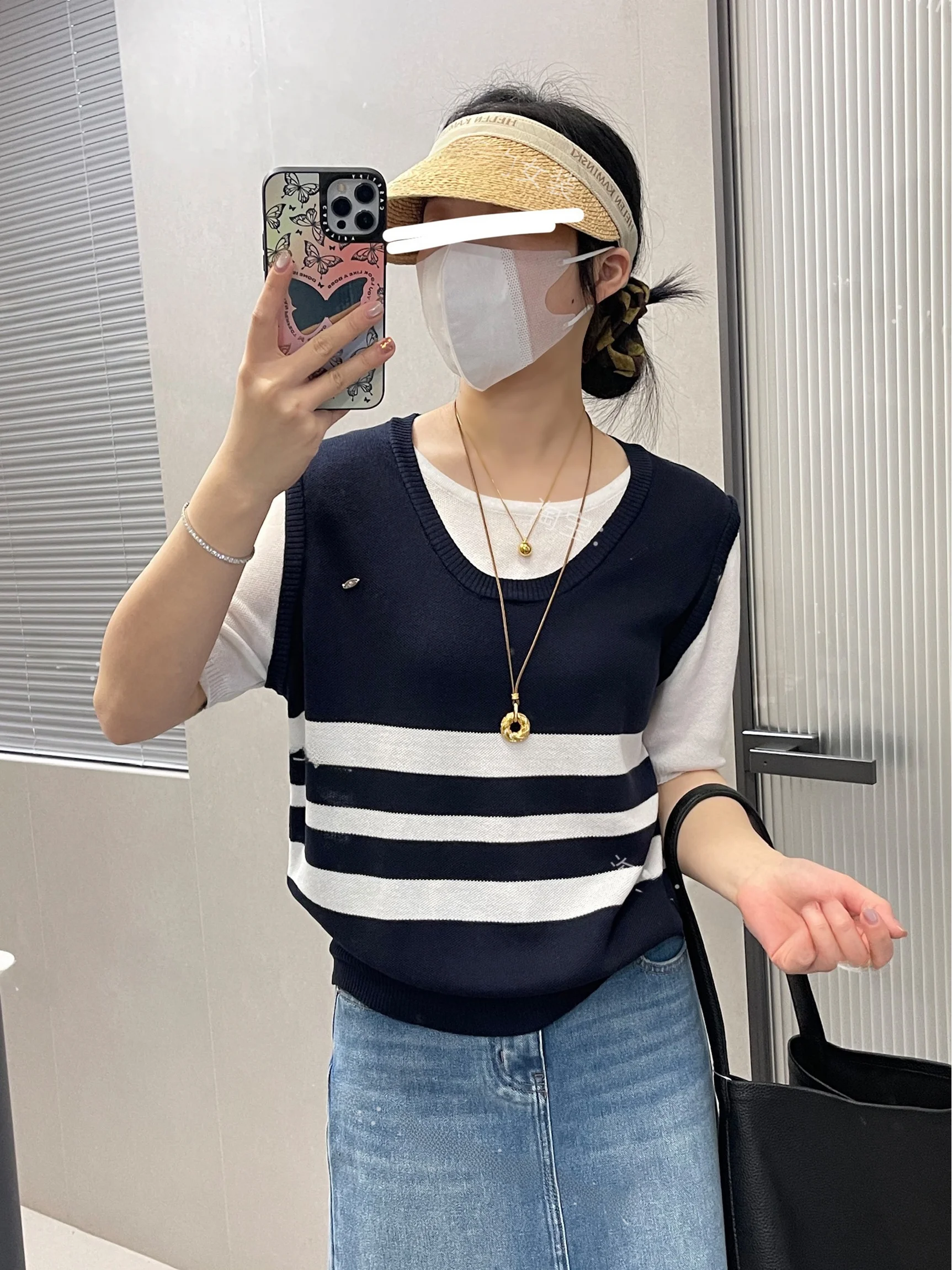 

Korean Artistic Striped ort Sve Knitted Ice Silk Women's Spring Summer New Sle Breathable Thin Top T-irt Casual Loos...