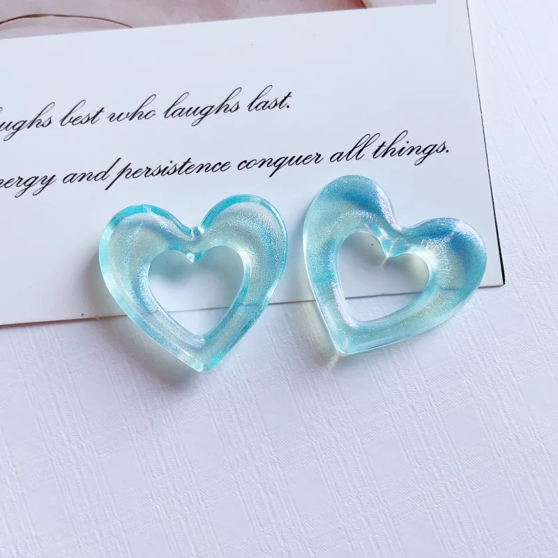 30pcs 27mm Hollow Love Heart Acrylic Patch Flat Back Resin Cabochons Diy Phone Case Hair Clip Jewelry Crafts Accessories