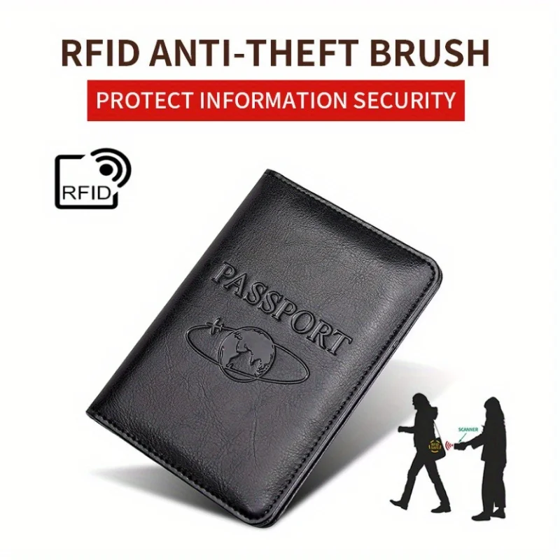 1pc Men's RFID Passport Card Holder, Multi-functional Cowhide Travel Wallet - Securely protect your passport and cards on the go