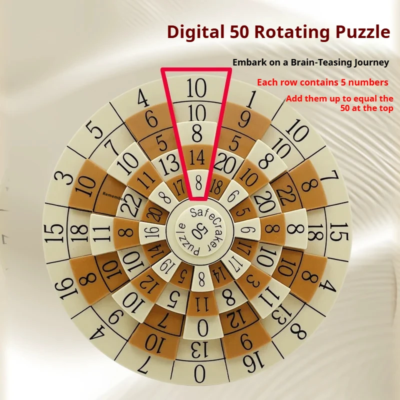 Safe Cracker No.50 Number Disk Puzzle, wooden rotating math brain game, rotatable number disk brain teaser,Logic Challenge