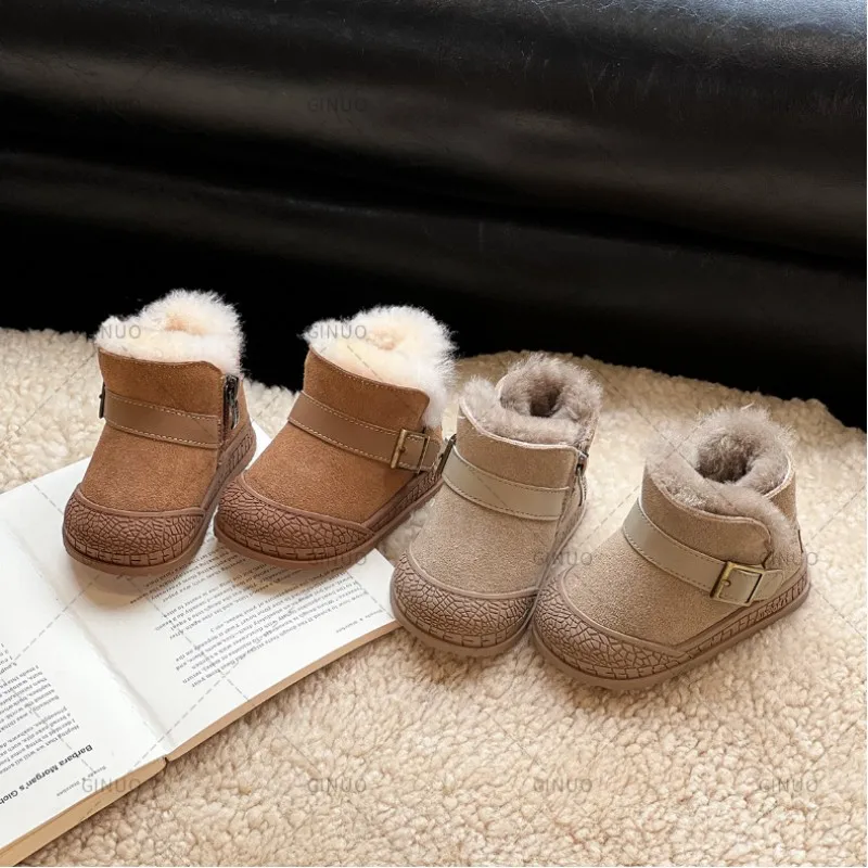 Winter children's outdoor snow boots boys girls mini sheepskin plush warm boots children's large cotton warm cotton boots