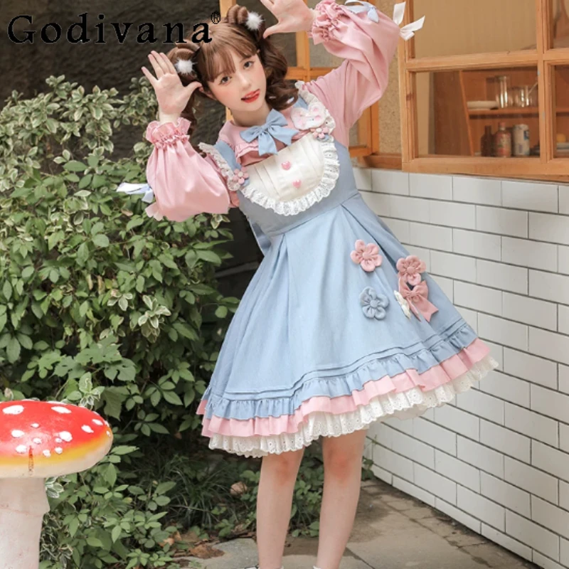 

Spring Elegant Loita Sweet Slash Neck Ruffles Suspender Dress Fashion High Waist A-line Versatile Dress Shirt Age Reduction Sets