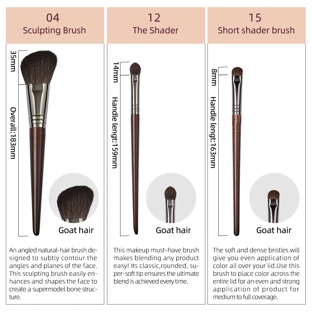 Benthy Beauty 3pcs Professional  Goat Hair Shader Brush  Short Shade Brush Sculpting brush Beauty  Brush Set