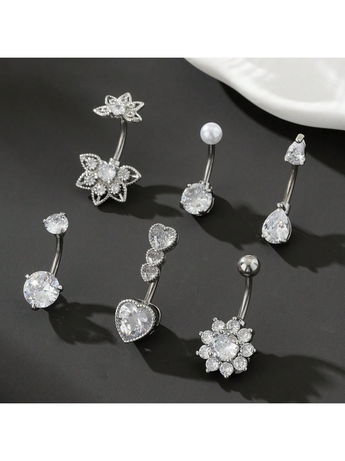 2024 Fashion Casual multi-micro-inlaid zircon flower-shaped long navel nail women's body piercing jewelry