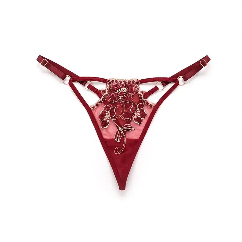 

Charming Sexy Low waist Intimates Flower Embroidery Girls Seamless Briefs Lace Bow Panties Women T-back Ladies Bandage Thongs