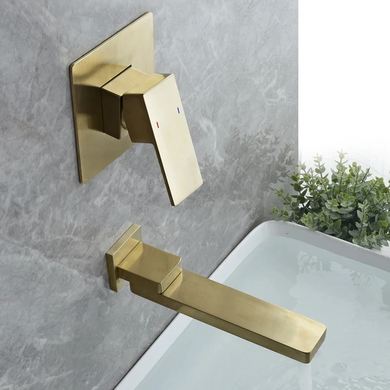 

Black Bathroom Basin Mixer Tap Sink Faucet Wall Mounted Square Chrome Brass Hidden Hot And Cold Water Mixer Faucets