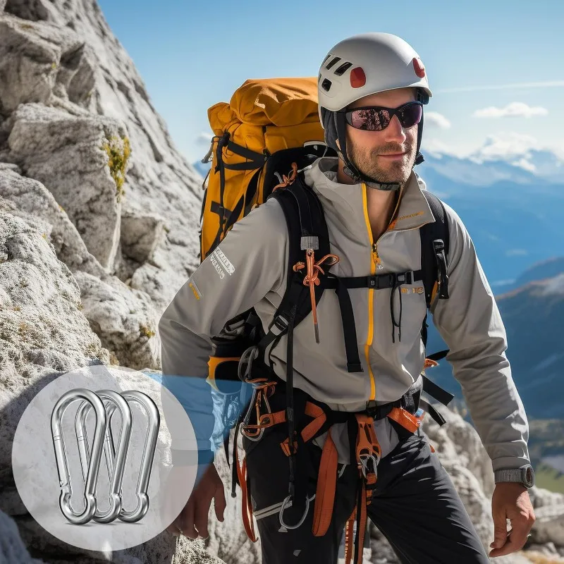 20/1 قطعة الفولاذ المقاوم للصدأ الربيع المفاجئة حلقة تسلق M4 M5 M6 M7 M8 وصلة سريعة قفل حلقة مشبك سلاسل المفاتيح التخييم في الهواء الطلق الربيع المفاجئة