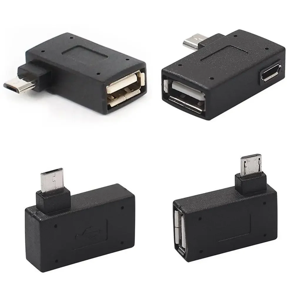 Adaptor mikro USB 2.0 betina ke jantan, catu daya OTG mikro 2018 Port 90 derajat kiri 90 kanan bersudut adaptor OTG
