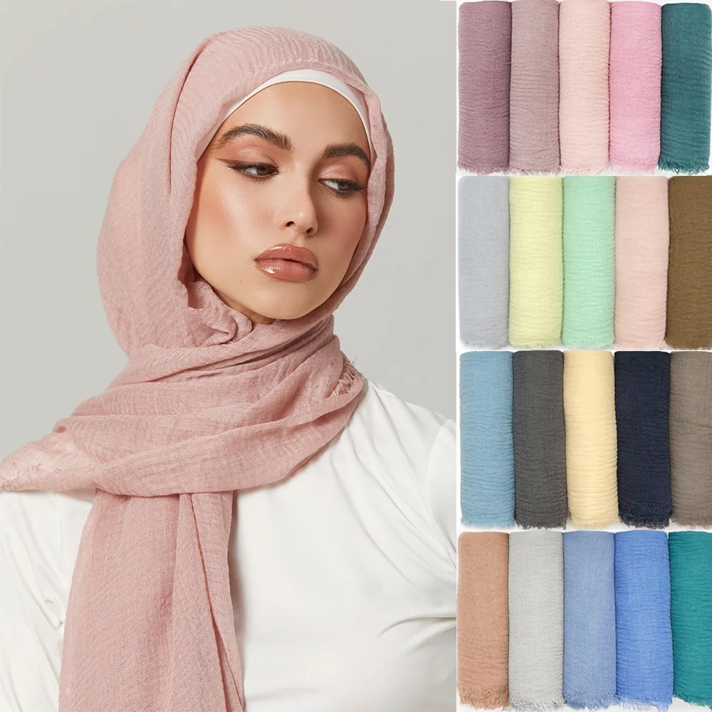 Foulard Hijab Froissé en Coton Doux pour Femme Musulmane, Écharpe de Sauna, Bandeau Islamique, Vente en Gros, 90x180cm