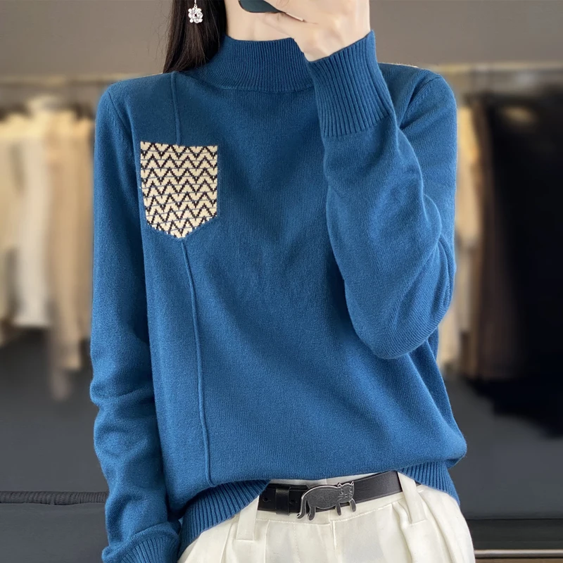 2024 maglione di cashmere da donna, maglione lavorato a maglia da donna, pullover a maniche lunghe con collo alto, pullover caldo autunno e inverno