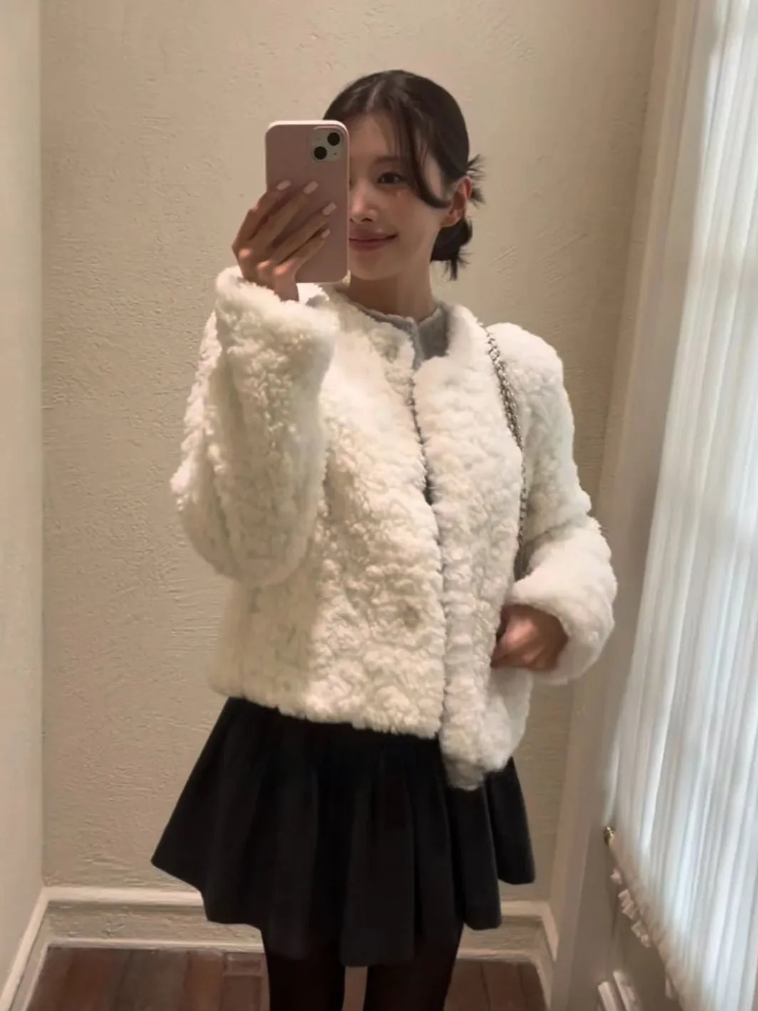 

Winter 2025 Loose Fit Lamb Fur Coat round Ne Hidden Button Pure Color Dongdaemun Sle Women's Korean Faion Thi Woolen ...