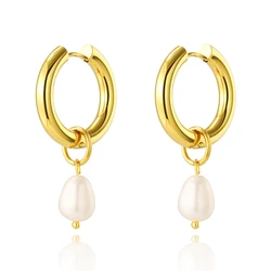 WILD & FREE Vintage Gold Color Stainless Steel Pearl Drop Earrings Elegant Glamour Trendy Statement Jewelry For Women