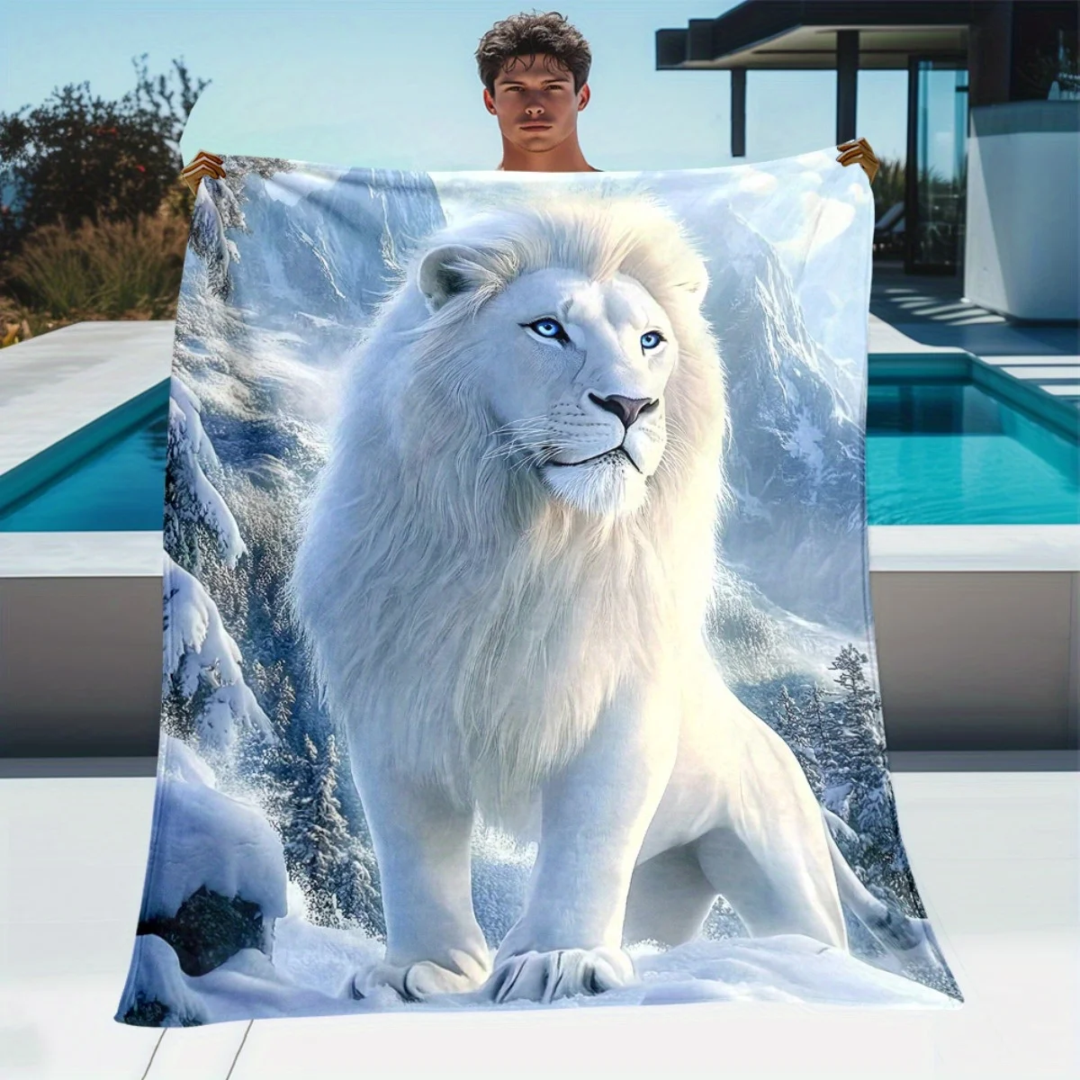 1 coperta singola bianca con motivo a leone – coperta leggera e sottile in flanella