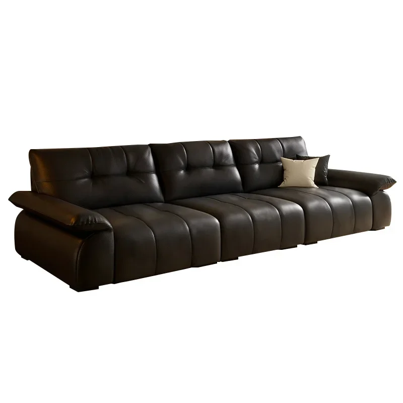 

Retro leather soft bag sofa, new living room big seat deep minimalist cloud leather light luxury straight row sofa