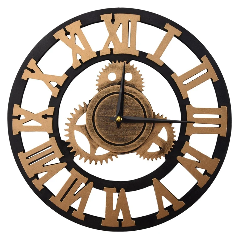 Large Wooden Wall Clock Vintage Gear Clock Us Style Living Room Wall Clock Modern Design Decoration For Home Clocks On The Wall image 3