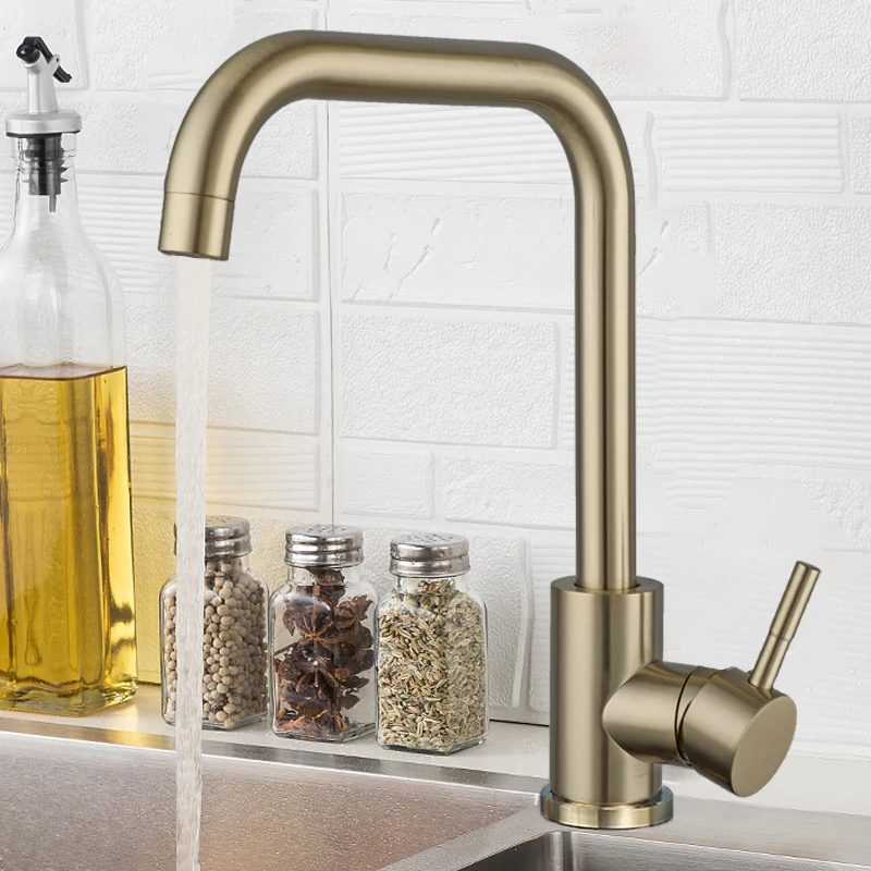ULA Paslanmaz Çelik Mutfak Musluk 360 Döndür Esnek Mutfak Musluk Musluk Güverte Montaj Soğuk Sıcak Su lavabo bataryası Mutfak Altın Musluk