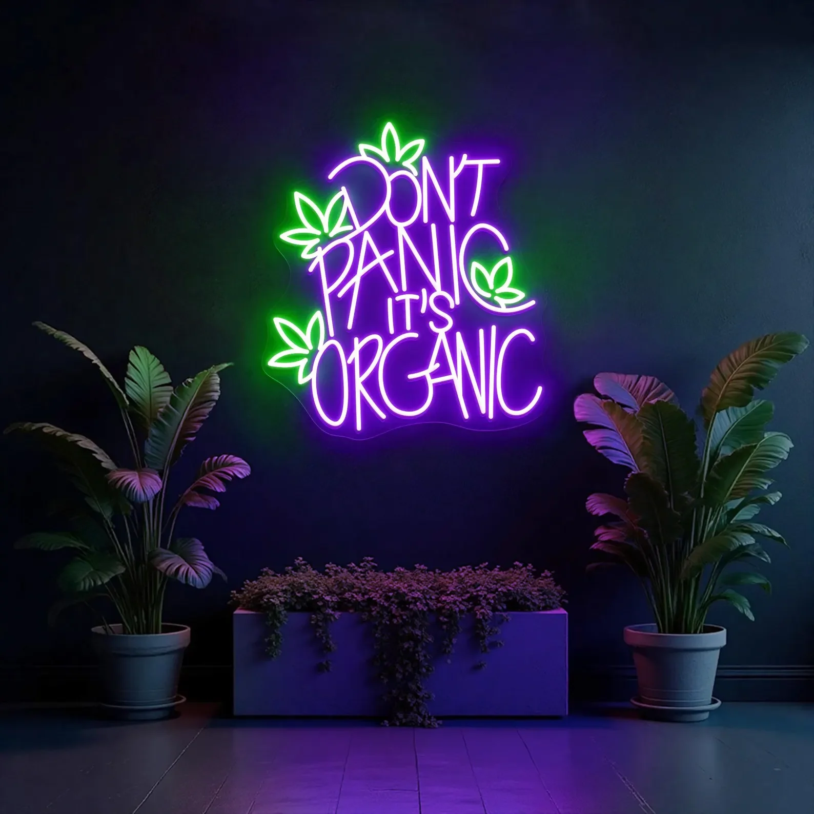 Don't Panic It's Organic Neon Sign, Marijuana Led Sign, Smoke Shop Decor, Man Cave Sign, Weed Leaf Sign, Custom Neon Sign