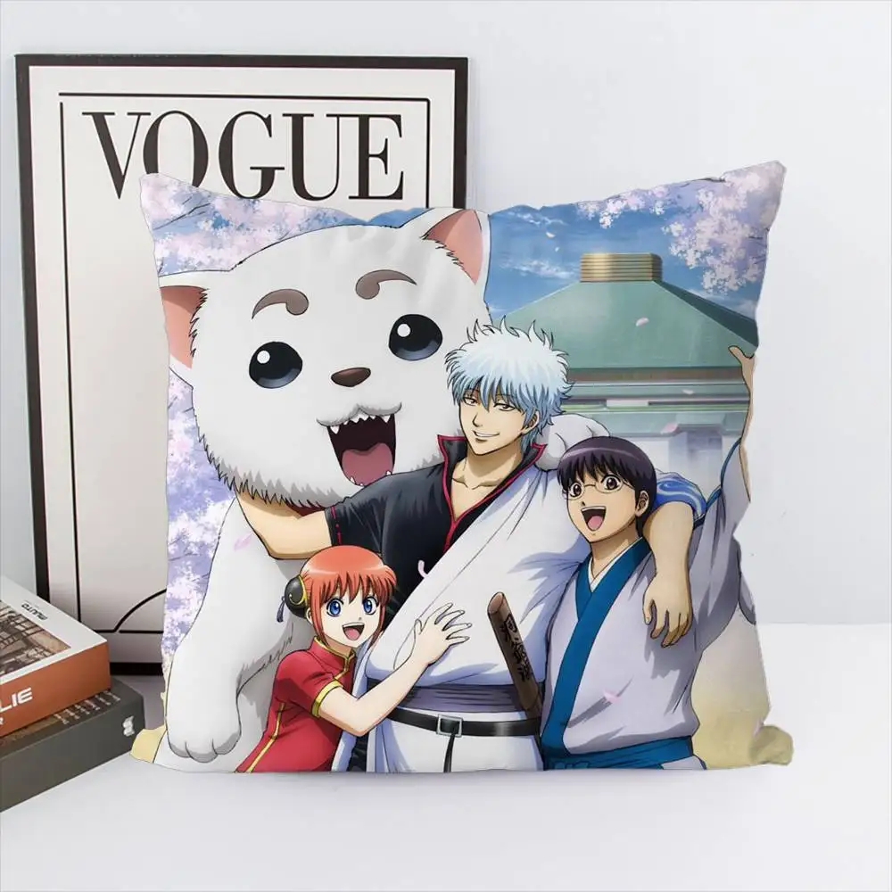 Наволочка Gintama Animation с двусторонним принтом, чехол для подушки 45x45, декоративные подушки, диван, домашний декор, мягкая наволочка