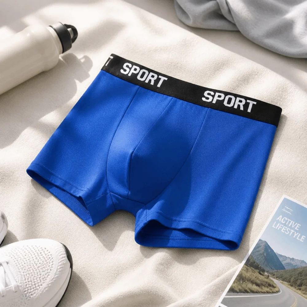 Underpants Solid Color Men's Underwear Mid Waist Lingerie Boxer Briefs Breathable Flat Panties Cycling