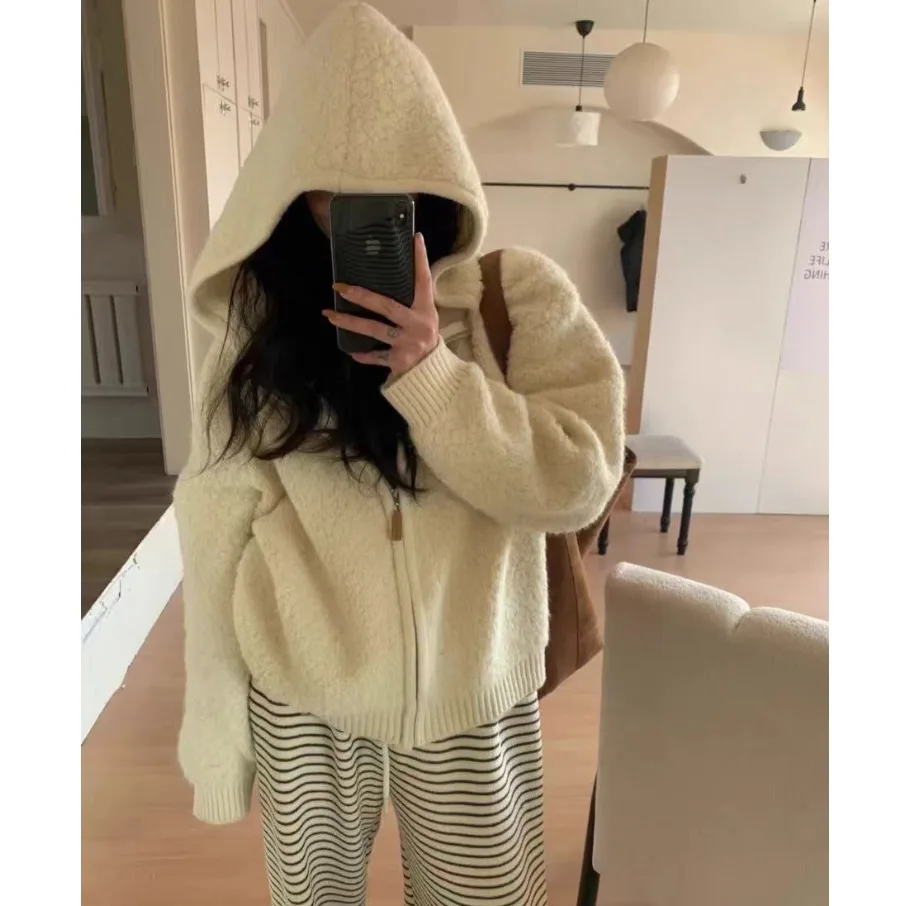 レディース-シック-ルーズフィット-ラムベルベット-ニット帽-セーター-暖かさ-快適-通気性-春-秋-冬-季節限定-アウター