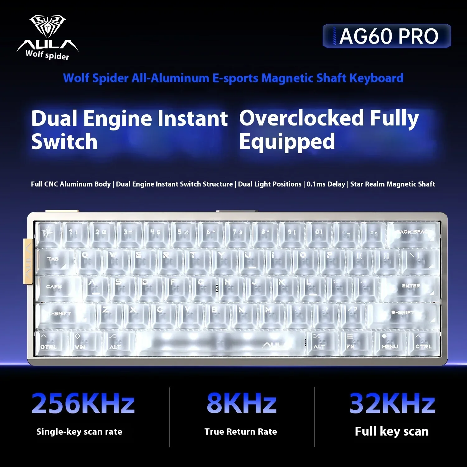 Aula AG60 Magnetische schakelaar Toetsenbord Bedraad Mechanische toetsenborden RT0.01mm Gaming Toetsenbord CNC Aluminium PC Accessoires Geschenken