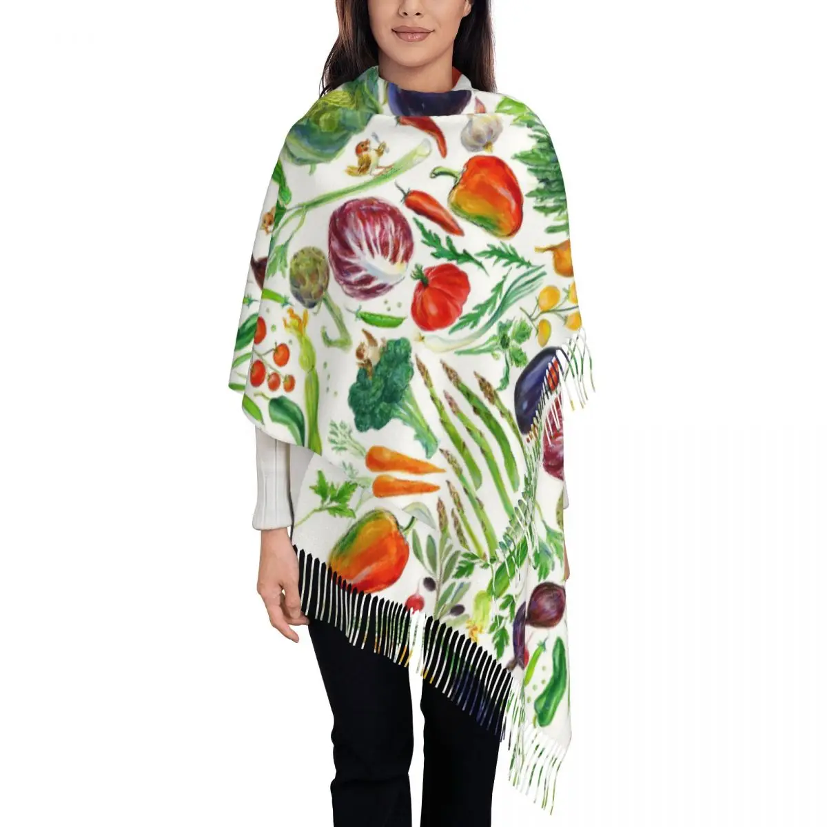 

Italian Vegetables Scarf Tassel Scarves for Women Soft Warm Shawls and Wraps Long Fall Winter Shawl Wrap